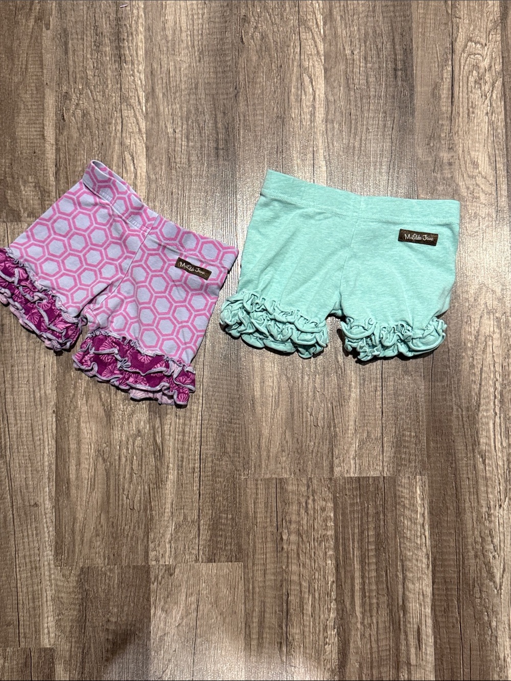 Matilda Jane Ruffle Hem Girls Shorts Duo - Pink Hex & Mint